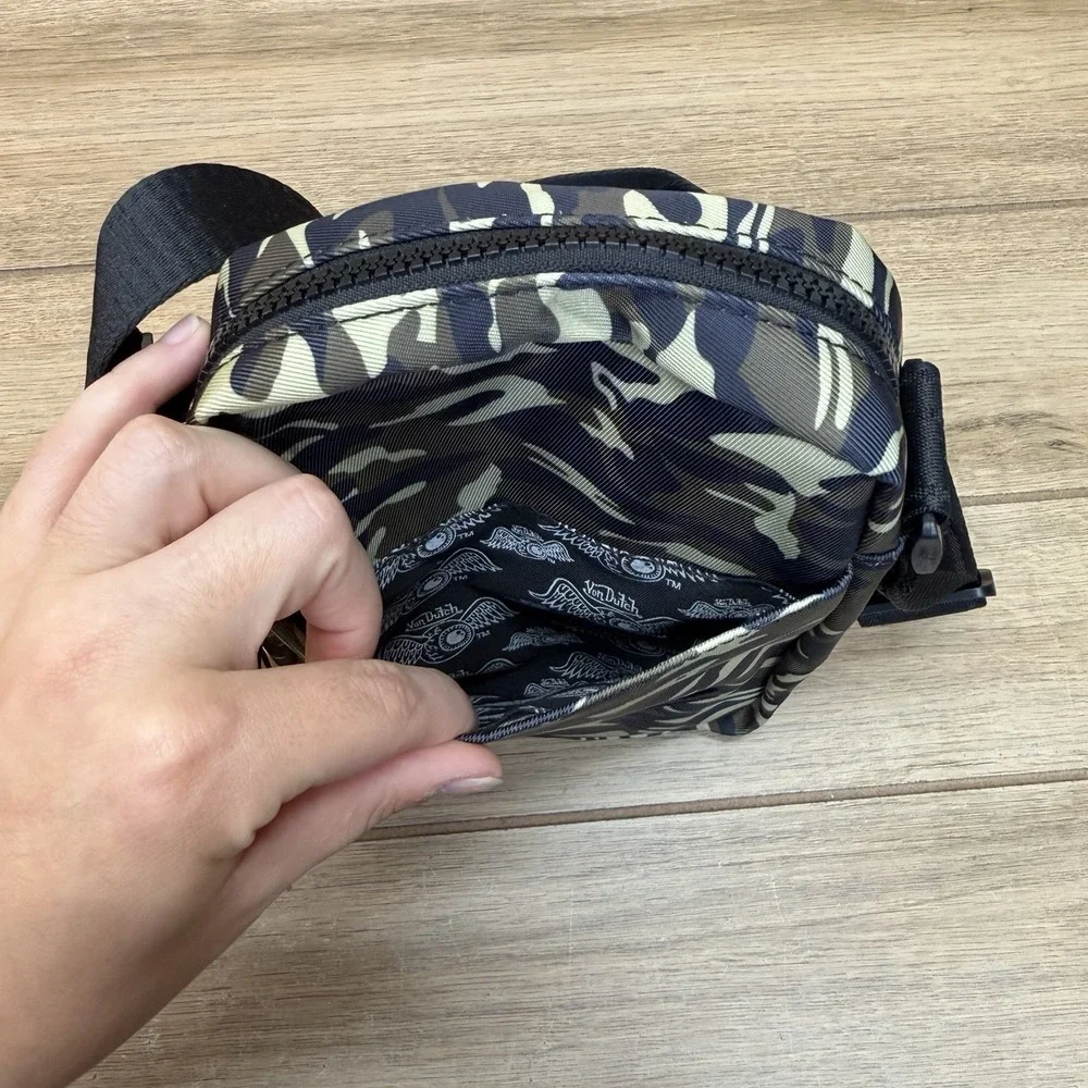 Von Dutch Camo Crossbody Bag Unisex Y2K Style Logo Grunge Festival NWT